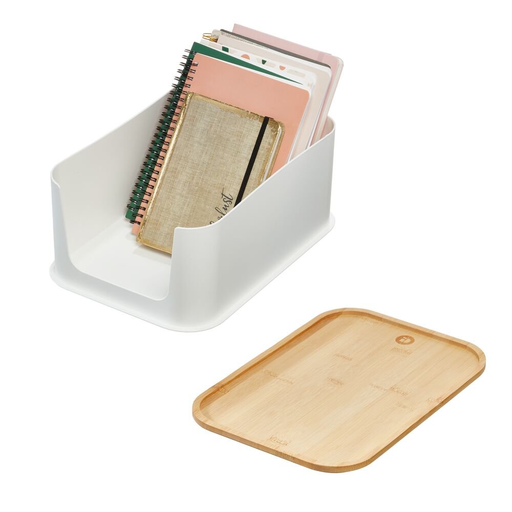 iDesign Recycled Plastic Open Front Storage Bins with Handle and Bamboo Lid. Coconut - Image 13
