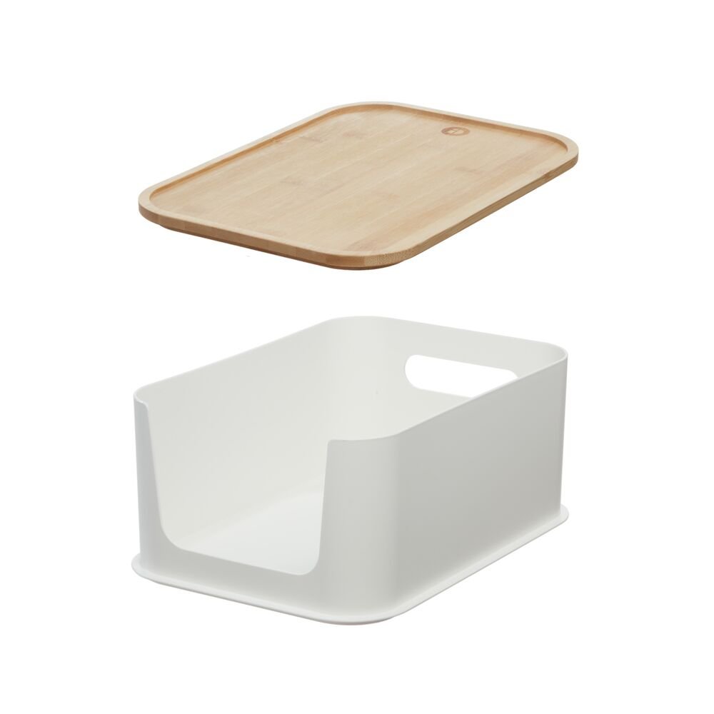 iDesign Recycled Plastic Open Front Storage Bins with Handle and Bamboo Lid. Coconut - Image 12