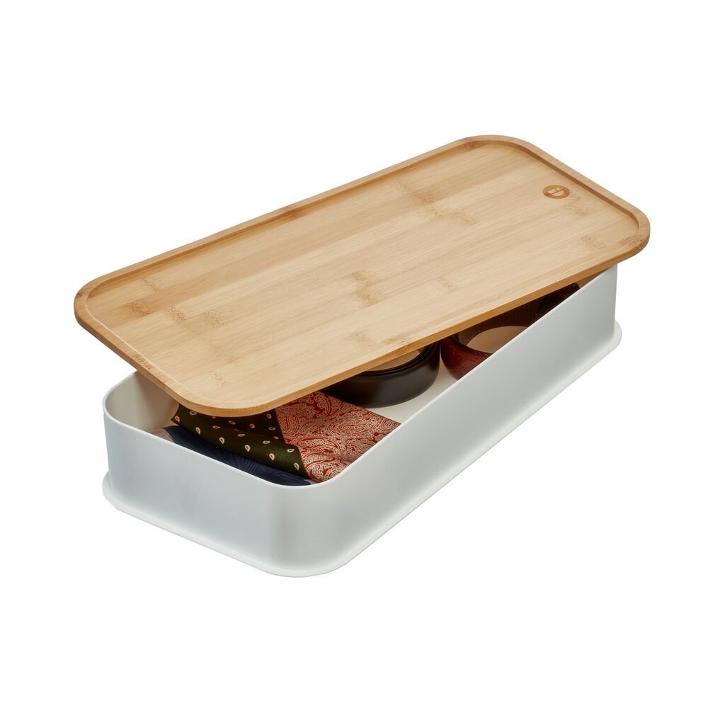 iDesign Recycled Plastic Open Front Storage Bins with Handle and Bamboo Lid. Coconut - Image 9