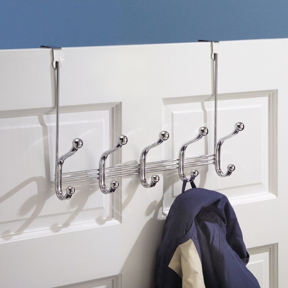 iDesign York Lyra Over the Door Rack. 5 Hooks in Chrome - Image 3
