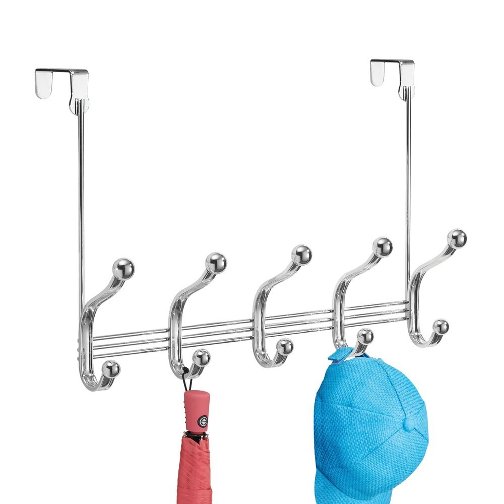 iDesign York Lyra Over the Door Rack. 5 Hooks in Chrome - Image 4