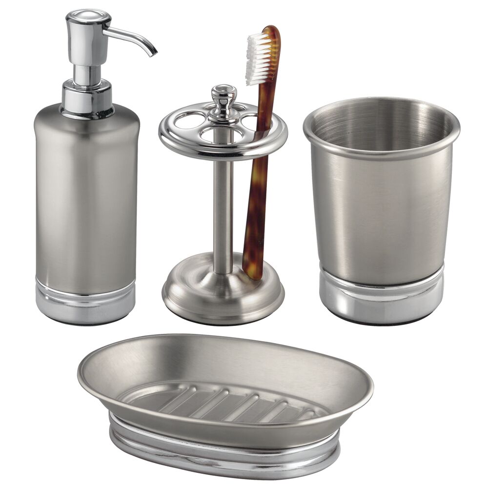 iDesign York Steel Divided Toothbrush Stand. Brushed and Chrome - Image 6