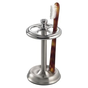 iDesign York Steel Divided Toothbrush Stand. Brushed and Chrome