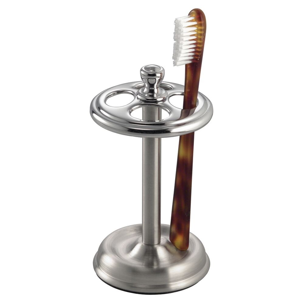 iDesign York Steel Divided Toothbrush Stand. Brushed and Chrome