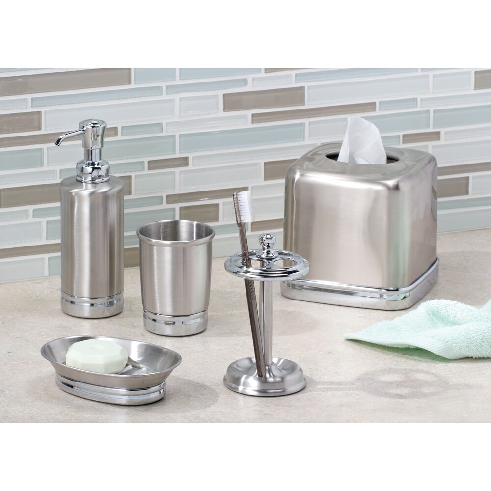 iDesign York Steel Divided Toothbrush Stand. Brushed and Chrome - Image 5