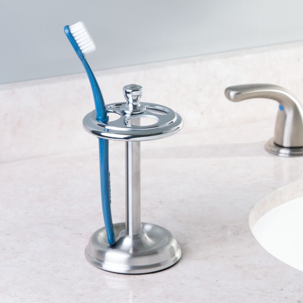 iDesign York Steel Divided Toothbrush Stand. Brushed and Chrome - Image 4