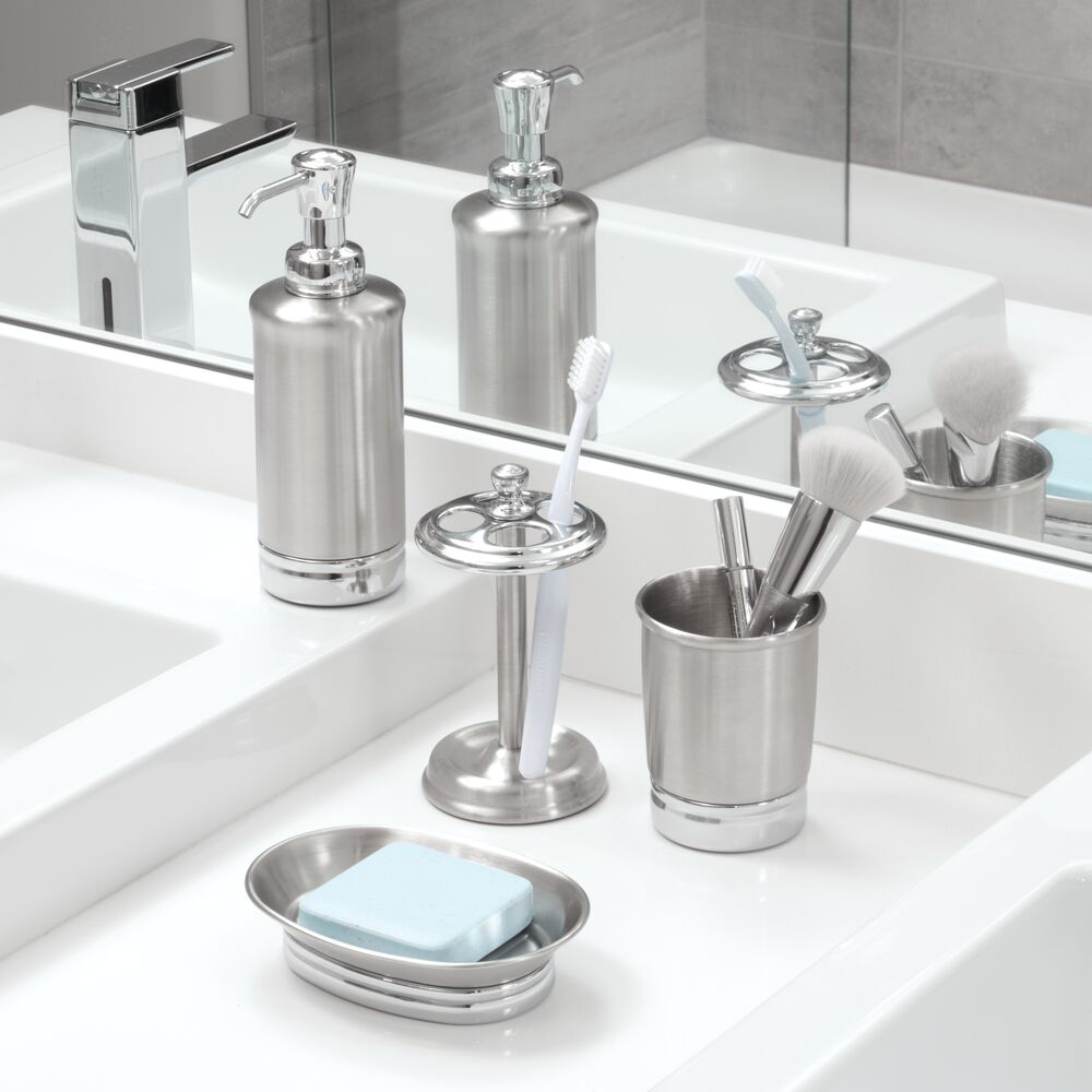 iDesign York Steel Divided Toothbrush Stand. Brushed and Chrome - Image 3